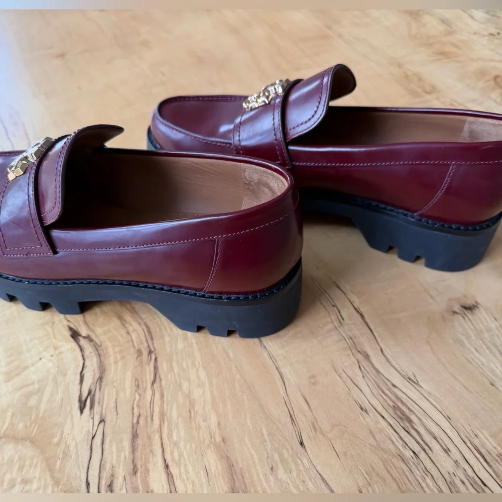 NWT Tory Burch Mini Everly Chunky Loafers Logo Burgundy, 9